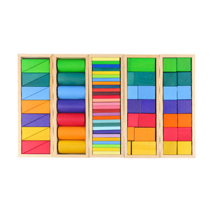 Wooden Rainbow <b>Building</b> <b>Blocks</b> For Children Shape Recognition Stacking Toys Age 3 5 Years Colorful Educational Playset - Product Image 2