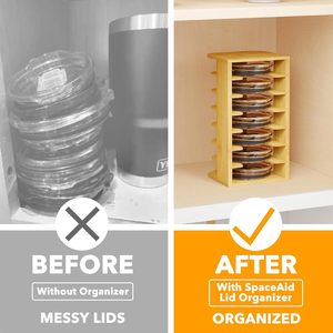 Organisateur de couvercles en bambou à 6 niveaux, étagère de rangement de cuisine multicouche, support de couvercles hermétiques sur pied - Product Image 3