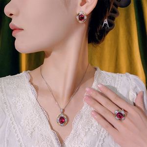 Manufacturer Supplier Eco-friendly Copper Women Necklace Jewelry <b>Set</b> 10*12-8*10mm Red Cubic Zirconia Vintage Matching <b>Set</b> - Product Image 5
