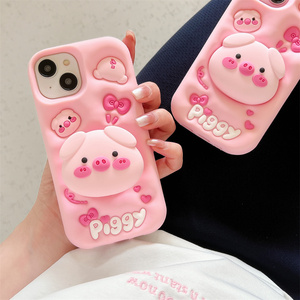 Funda de teléfono móvil con soporte de silicona 3D de cerdo de cabeza <span class=keywords><strong>grande</strong></span> de dibujos animados de moda para <span class=keywords><strong>Iphone</strong></span> 15 14 <span class=keywords><strong>13</strong></span> 12 11 Pro Max funda trasera suave - Product Image 4