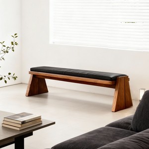 Banco de madera maciza de estilo japonés con cojín para entrada, dormitorio, sala de estar - Product Image 2