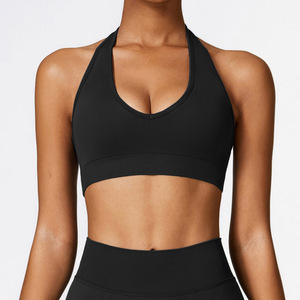 OEM su misura estate senza schienale sport Yoga imbracatura con collo e cinturino posteriore per il Fitness da donna che corre reggiseno Yoga verde senza soluzione di continuità - Product Image 3