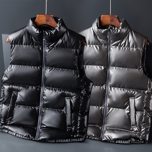 <span class=keywords><strong>Chaleco</strong></span> acolchado de cuero brillante para hombre, <span class=keywords><strong>chaleco</strong></span> acolchado sin mangas ligero y cálido - Product Image 1