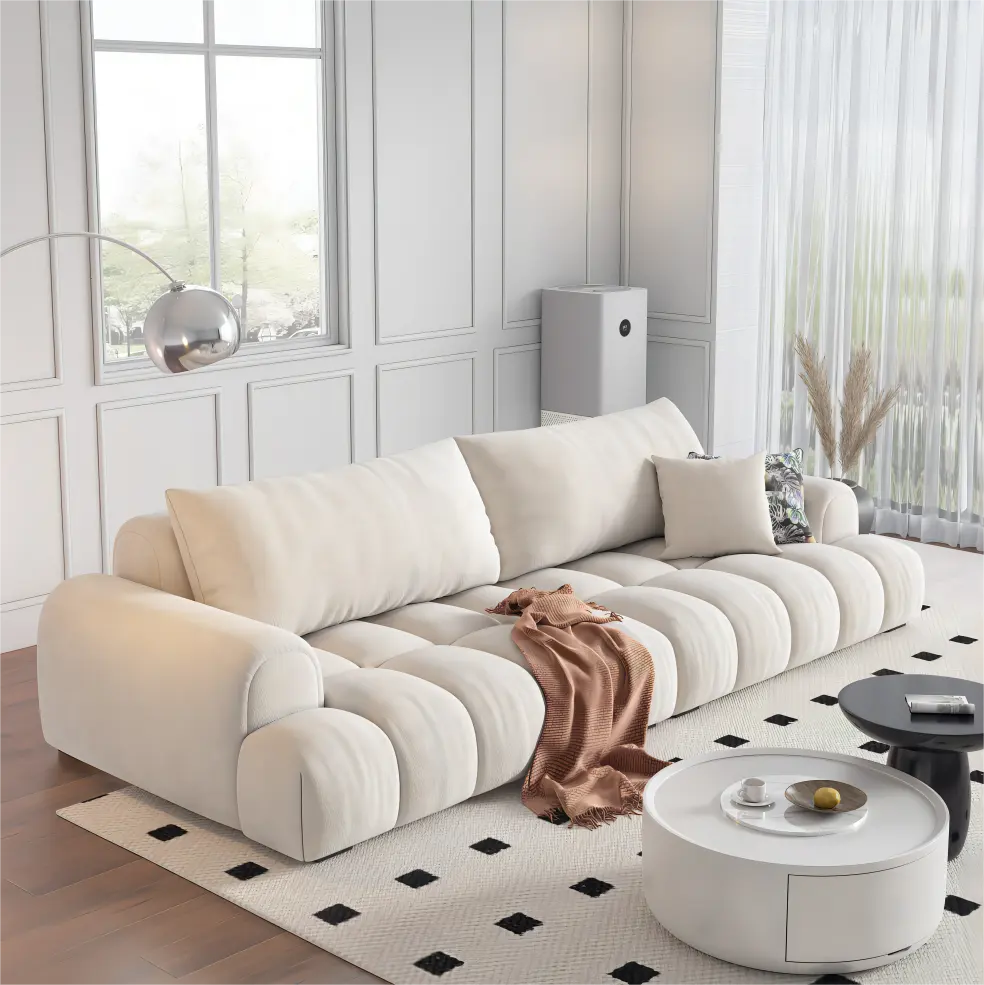 Tối giản màu trắng tinh khiết couch nhung vải vải phòng khách sofa Set