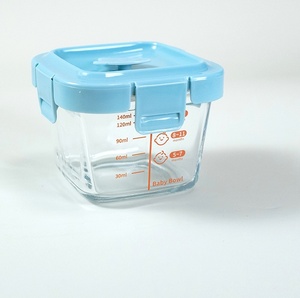 Baby Glass Food Container Mini with <strong>Scale</strong> Heat Resistant Watertight Kitchen &amp; Travel Storage Flip Top Lid Square Design - Product Image 3