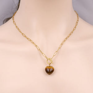 Colliers Pendentifs Tendance en Acier Inoxydable Plaqué Or/Argent avec Chaîne à Maillons, en Agate Cœur, Unisexe, OEM/ODM, Disponibles Immédiatement - Product Image 6