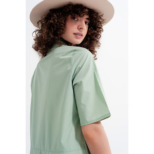 Vestido de corte alto-bajo con cintura imperio en verde - Product Image 5