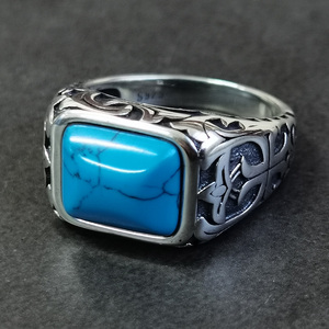 Bague en argent Sterling 925 pour hommes, anneau en pierre de cristal naturel bleu, Vintage, fleur gravée en creux, fin, offre spéciale