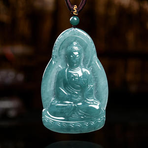 Colgante de Jadeíta Natural Azul Agua con Buda, Estilo Chino Budista UNISEX, Regalo con Certificado de Tasación E038 - Product Image 1