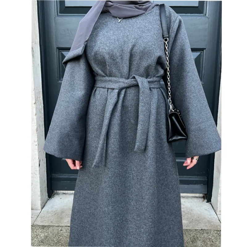 Polyester Muslim Clothing Long Trench Coats Ethnic Solid Winter Modest Coats