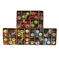 24 pièces de boules de Noël en plastique incassables de forme ronde assorties, boîte cadeau, boules scintillantes, ornements en forme de cône de pin pour l'arbre de Noël