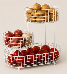 White Metal Wire Storage <b>Basket</b> Oval Shape <b>Stackable</b> Design Nordic Style Multi Purpose Neatening Organizer - Product Image 2