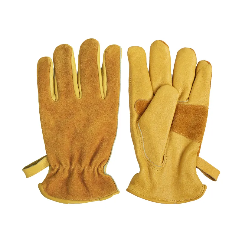 KingGear Outdoor Garden Driver Safety Camping Leather Gloves Men Women Work Gloves Cow Leather Work Gloves
