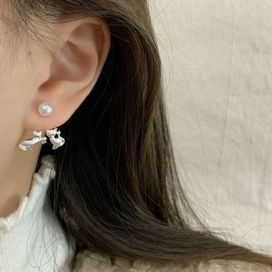 Exquis alliage aiguille boucles d'oreilles goutte nouveau mignon Imitation perle chat dos suspendu unisexe niche lumière luxe tridimensionnel fête - Product Image 2