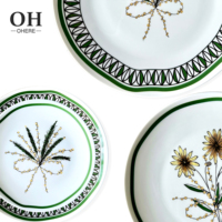 Assiette de Présentation en Porcelaine Fine Vert Printemps Luxe, Motif Floral Écologique Minimaliste, Vaisselle en Céramique, Décoration de Mariage