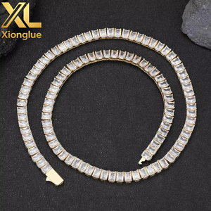 Fashion Hip Hop <b>Copper</b> 18K Gold Plated 4mm Geometric 5A Zircon Tension Setting Round CZ Tennis Necklace for Women and Men - Product Image 2