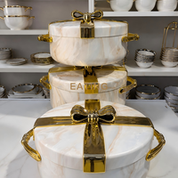 Ensemble de 3 casseroles isothermes élégantes en acier inoxydable avec motif marbre blanc, pour maintenir les aliments au chaud, idéal pour mariage et fête de déménagement