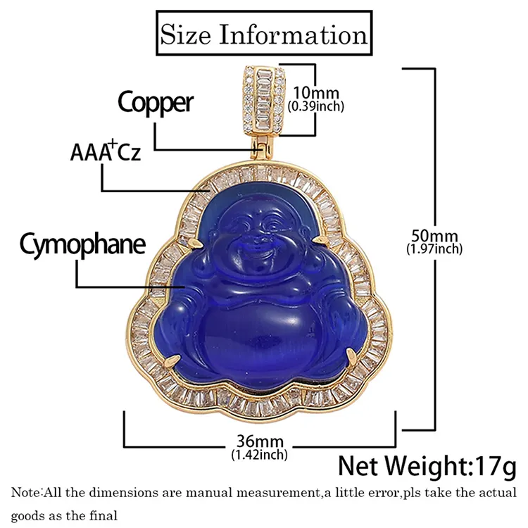 ヒップホップアイシークリアキュービックジルコンブッダバゲットブッダペンダントCzストーンジェイドブッダネックレス