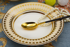 Lot de 4 assiettes à bord doré, vaisselle de restaurant, ensembles de vaisselle domestique, assiettes en <span class=keywords><strong>porcelaine</strong></span> et céramique avec bols, services de table – Offre spéciale - Product Image 4