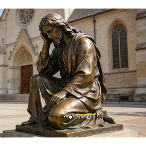 Sculpture en bronze géante personnalisée de Jésus Redresseur méditant pour décoration extérieure de jardin d'église, statue de méditation de Jésus-Christ - Product Image 1