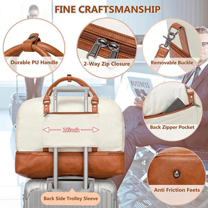 위켄더 백 대형 오버 나이트 백 여행 비즈니스 체육관을위한 신발 수납 공간 주말 가죽 더플 백으로 어깨에 휴대 - Product Image 4