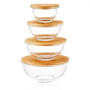 LINUO High Borosilicate Glass Salad Bowl Glass Mixing Bowl Glass Bowl Set With Bamboo Lid
