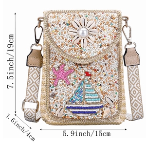 Bolso de mano casual de paja con cuentas para mujer, elegante bolso de noche con cadena desmontable, brillante bolso cruzado para playa o boda - Product Image 2