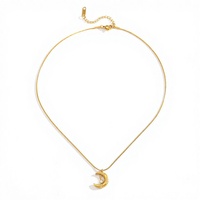 Collier tendance en os de serpent, design Moon Muse, forme de croissant, zircon, acier inoxydable, torsadé, style Singapour, pour fête, rassemblement islamique