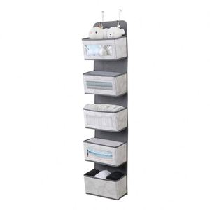Organizador de Archivos Plegable de PVC Impermeable Compacto Gris de 5 Bolsillos para Colgar en la Pared con 2 Colgadores para Puertas - Product Image 2