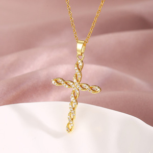 Collar con Colgante de Cruz y Ancla Creativa de Acero Inoxidable Chapado en Oro Cristiano, Moderno y a la Moda, Accesorios para DIY, Regalo - Product Image 2