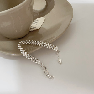 Vintage Boho Retro Women's 925 Sterling Silver Beaded Chain <b>Bracelet</b> Textured <b>Ball</b> Link Stackable Jewelry for Gift - Product Image 5