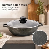 Casserole peu profonde en aluminium céramique antiadhésive à fond à induction 24/28/32/36/40CM avec couvercle en verre
