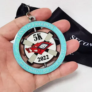 Medallion produsen maraton Finisher 5K medali olahraga logam kustom penghargaan lari dengan pita