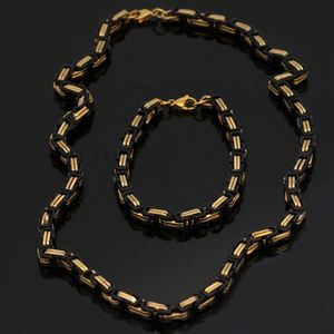 Collier chaîne mécanique à faible MOQ - Chaîne de roi viking en acier inoxydable noir et or + Bracelet byzantin, Bijoux de mode - Product Image 1