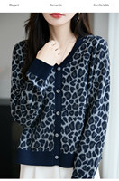 Cardigan en tricot imitation laine de haute qualité, col en V, motif léopard, coupe ample pour femme, personnalisable.