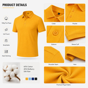 Polo de Piqué de Seda y Algodón Morera para Hombre, 180G, con Logotipo Personalizado, Suave, Transpirable, Premium, Venta al Por Mayor, Tallas S-4XL, Color Ámbar Dorado - Product Image 4