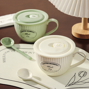 Taza grande de porcelana de 700 ml para avena, taza de cerámica para cereales de desayuno, tazón para sopa apto para microondas con asa y tapa - Product Image 6