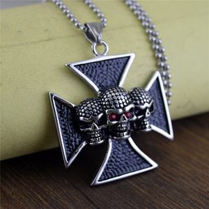 ויקינג תכשיטים עתיקים כסף פאנק משולש עיניים אדומות גולגולת צלב תליון נירוסטה עבור גברים - Product Image 2