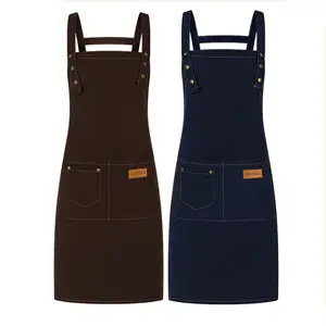 Polyester cotton cooking aprons waterproof double shoulder adjustable home kitchen work apron