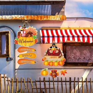 Decorazione per Porta 'Buon Ringraziamento', Insegna Autunnale con Tacchino e Zucca, Cartello di Benvenuto da Appendere, Decorazione Murale 'Ringraziante, Benedetto' - Product Image 6