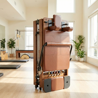 Machine de Pilates Reformer Pliante de Luxe en Bois de Chêne Rouge Massif avec Finition Noyer pour Studio de Pilates, Gymnase à Domicile et Entraînement