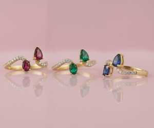 Anillo Toi-et-Moi de Oro Amarillo de 14 Quilates Certificado con Piedras Preciosas Naturales y Diamantes Naturales - Product Image 1