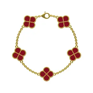 Fashion Custom Ruby 18K Gold Four-leaf Clover Bracelet Earrings Pendant Set.