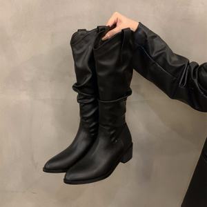 Botines Clásicos Retro de Tacón de Aguja Arrugados, de Media Pantorrilla, con Punta Fina, de Ante, Moda Otoño Invierno 2025, Novedad - Product Image 6