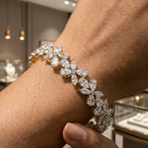 Luxury 18K <b>Solid</b> <b>Gold</b> Moissanite <b>Bracelet</b> Marquise Cut Flower Design Women Wedding Bangle - Product Image 3