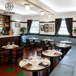 Ensemble de mobilier vintage pour restaurant britannique, banquettes en cuir commerciales, table carrée en pierre et chaises pour café et hôtel - Product Image 4