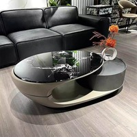 Table basse décorative moderne en bois de luxe italien, micro-cristal, forme ovale, pour petit appartement, salon