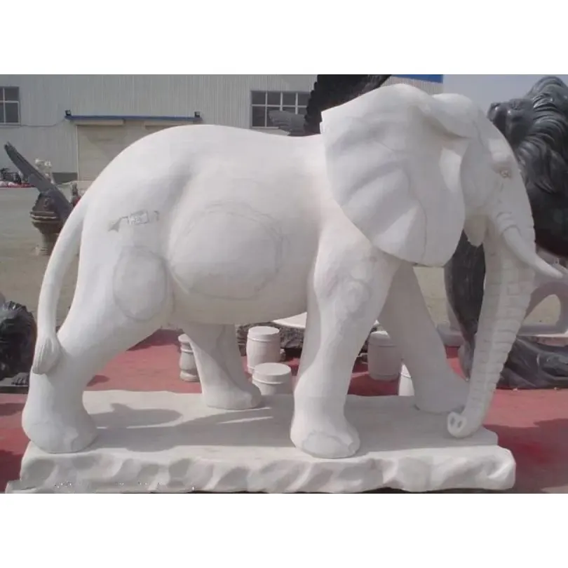 التصميم الكلاسيكي الطبيعي أحجار بيضاء الفيل النحت للحديقة في الهواء الطلق