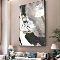 Meilleure Vente : Peinture à l'Huile Abstraite 100% Faite Main pour Décoration de Salon Nordique, Noir Blanc Gris, Logo Personnalisé, sur Toile en Tissu