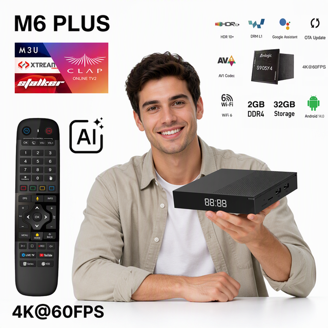 2026 Android 14 Amlogic 905Y4 Quad Core 8K HDR WiFi-6 OTT TV Box with BT+IR+VOICE Remote Lifetime Free Media Player